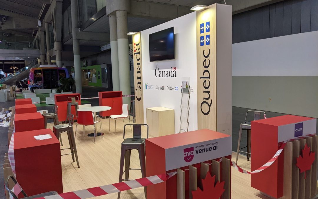 The Canada pavilion featuring new "AVA Venue AI" branding at the 2021 Smart City Expo.